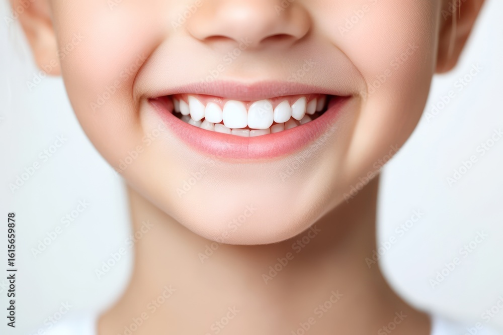 Obraz premium Smiling child with bright white teeth close-up
