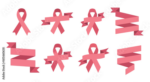 Vector art of a collection of pink ribbons symbolizing awareness and support
