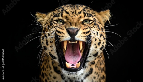 Fototapeta Naklejka Na Ścianę i Meble -  Close-up portrait of a leopard roaring