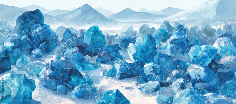 Obraz premium Crystalline blue landscape with mountains in the distance