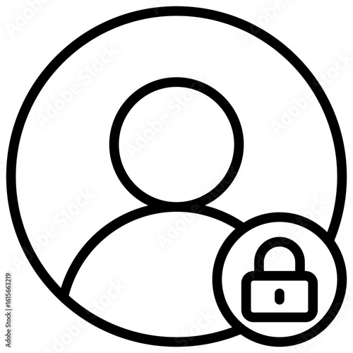 Account Lock Outline Icon Design Vector - user avatar with a small padlock, representing account security, user privacy, and login protection