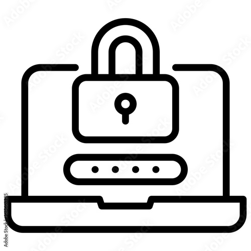 Laptop Lock Outline Icon Design Vector - laptop with a password field and padlock, representing device security, login protection, and data privacy