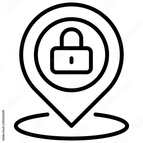 Location Lock Outline Icon Design Vector - map pin with a padlock inside, representing geolocation security, location-based access, and physical protection