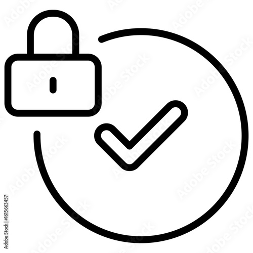 Secure Approval Outline Icon Design Vector - padlock with a checkmark inside a partial circle, representing verified access, secure approval, and trusted authorization