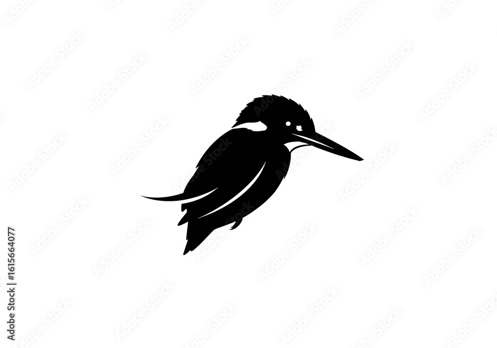 Fototapeta premium A minimalist black and white illustration of a kingfisher bird on a white background