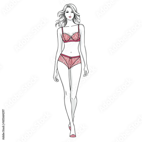 Back view of a woman in lingerie with clean and detailed fashion sketch ideal 