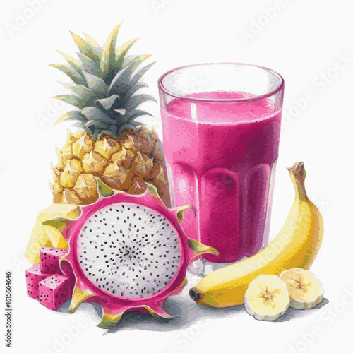 Garden to Glass Dragon Fruit Smoothie isolated watercolor vector illustration svg