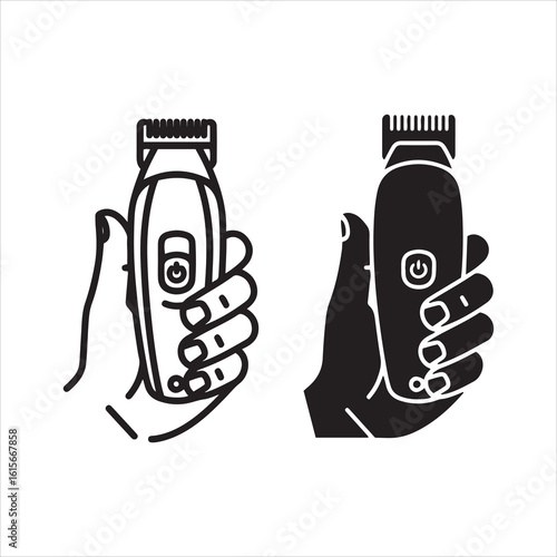 Hand holding hair clippers in outline and silhouette styles