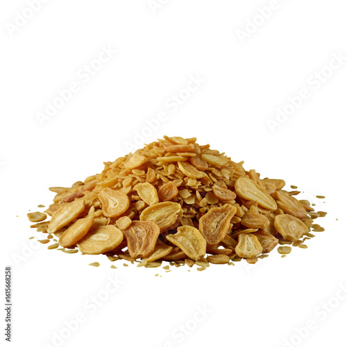 Isolated Photo Of Golden Crispy Fried Garlic Heap On Black Background PNG