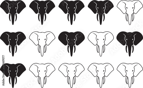 Stylized elephant heads in black and white pattern