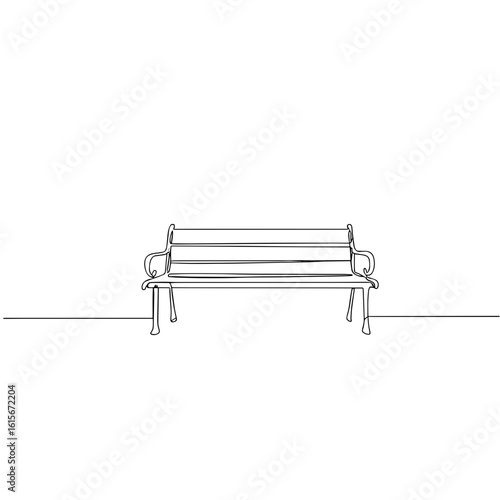 Simple outline drawing of a park bench on white background  
