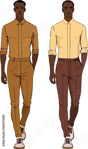 Detailed standing male body sketches perfect for apparel design