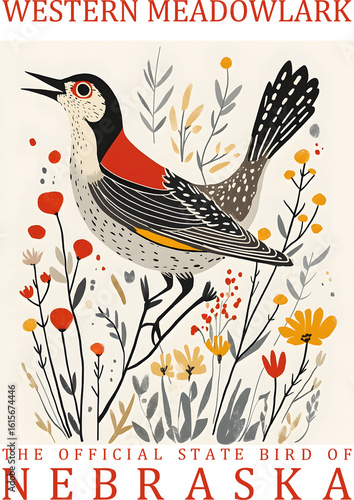 Nebraska State Bird Western meadowlark Wall Hanging Home Decoration Poster, State Birds Gallery Wall Art