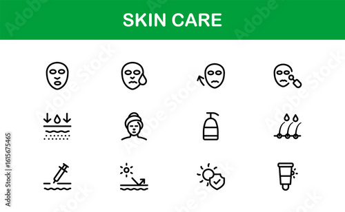 Skin Care Line Icon Collection – Unique, clean, and creative vector icons designed for cosmetic and personal care themes