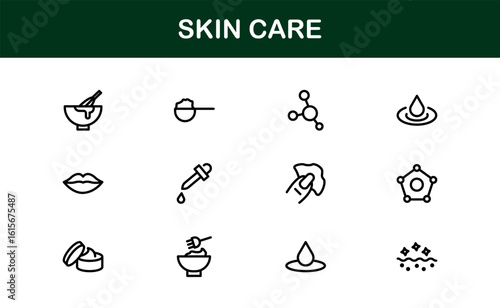 Skin Care Line Icon Collection – Unique, clean, and creative vector icons designed for cosmetic and personal care themes