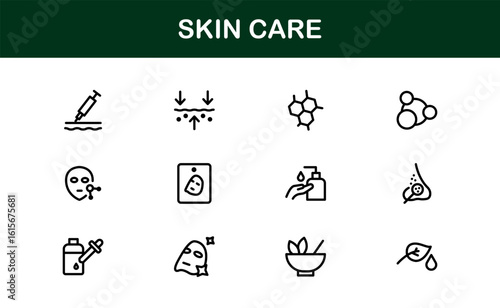 Skin Care Line Icon Collection – Unique, clean, and creative vector icons designed for cosmetic and personal care themes