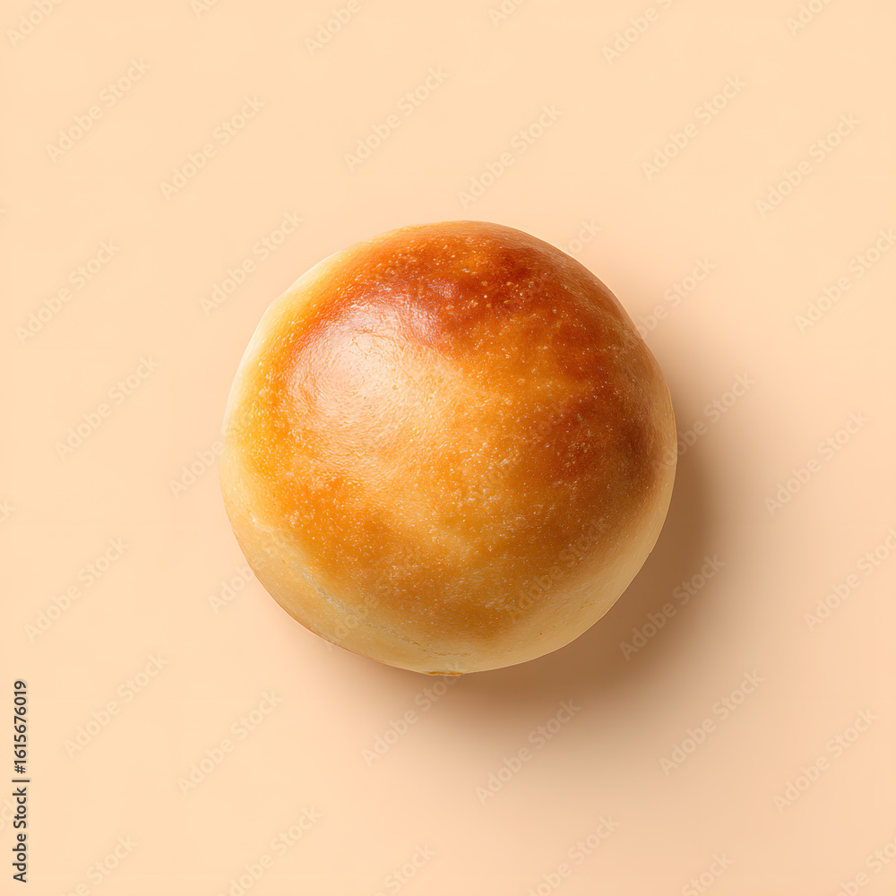 Fototapeta premium Top view of crusty bread roll with cracked top, isolated on white. Perfect for bakery branding and food visuals.