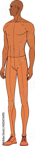 Male fashion figure croquis showcasing various poses for technical fashion illustration