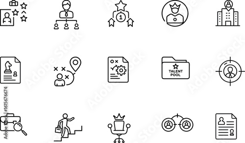 Minimalist executive search and strategy icon set for leadership and careers
