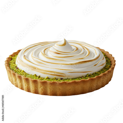 Isolated Photo Pistachio Tart with Meringue Topping