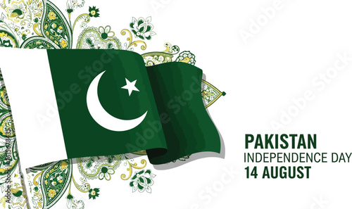 Pakistan flag with floral design for independence day