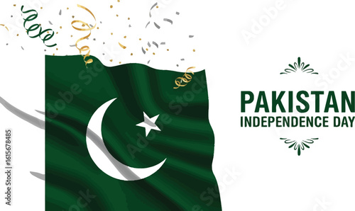 Pakistan independence day with flag and confetti
