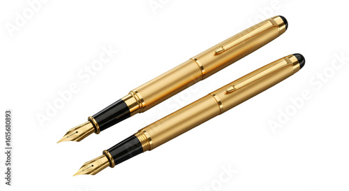 Isolated Luxury Golden Fountain Pens Illustration on Transparent Background