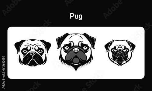 Pug Logo - Minimal Cute Dog Vector, Charming Pug dog logo in flat 2-color vector style. Ideal for pet shops, branding, and dog lover designs.