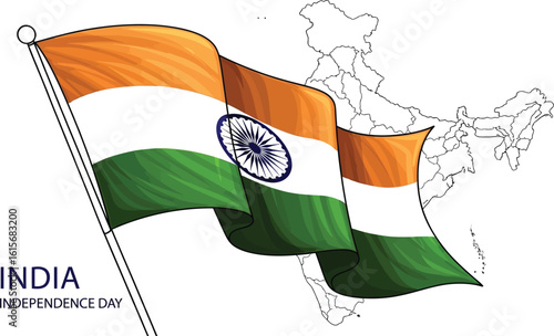 Waving indian flag with india map