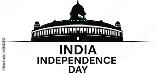 India independence day with parliament silhouette