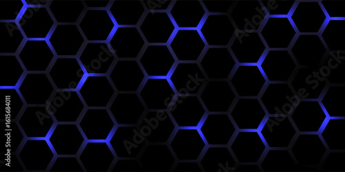 Hexagonal cyberspace blue background. Hexagon grid tech pattern.
