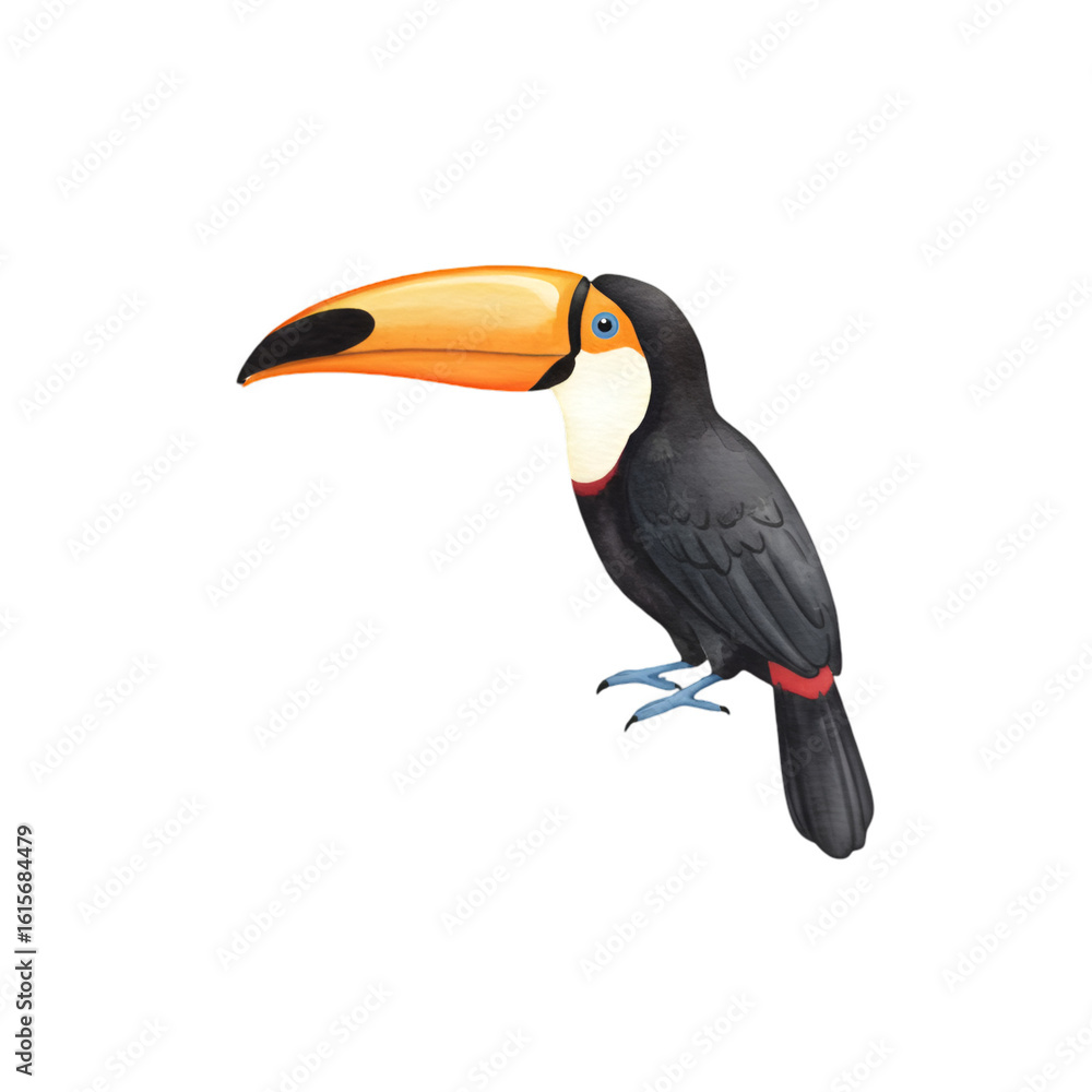 Naklejka premium Isolated Toucan Illustration With Black And Orange Colors On Transparent Background