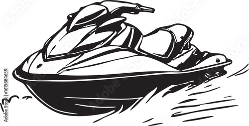 Sleek Black And White Jet Ski Gliding On Water With Speed And Style - Aquatic Sport