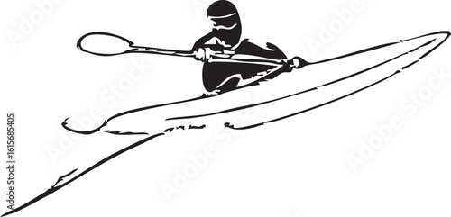 Minimalist Drawing Of Person Kayaking With Paddle In White Isolated Background Art