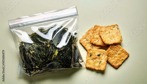 Wallpaper Mural clear plastic bag with roasted seaweed and crackers on a plain background Torontodigital.ca