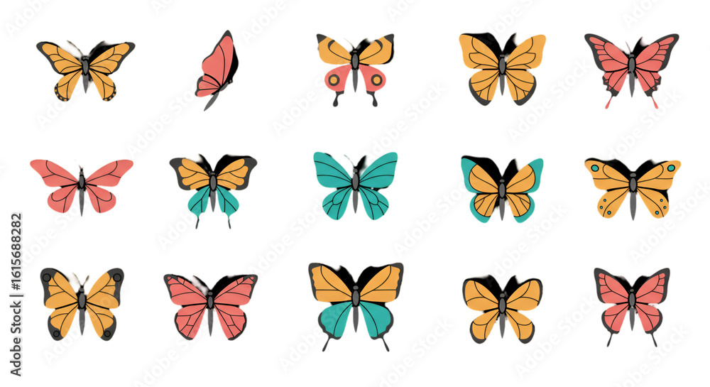 Fototapeta premium Isolated Pixelated Butterflies Vector Illustration On Black Background