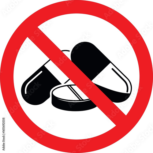 no medicine sign vector pills and drugs prohibited icon medical restriction symbol isolated on white background
