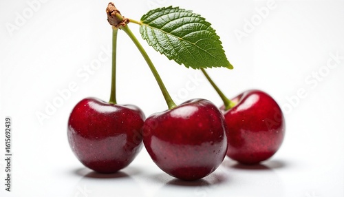 Wallpaper Mural Three cherries with a leaf, white background. Torontodigital.ca
