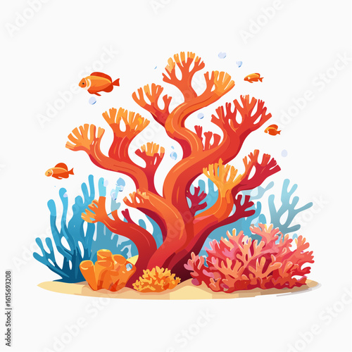 Vibrant coral reef ecosystem illustration with colorful fishes and coral formations