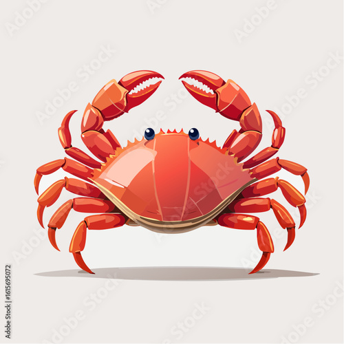 Illustration of a vibrant orange crab with raised claws set against a light background