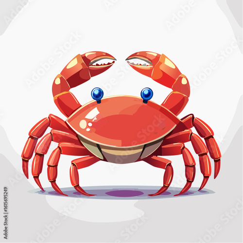 Cartoon Red Crab with Blue Eyes Staring Forward on White Background Vector Illustration