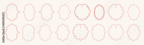 Vintage hand drawn coquette frames. Cute pink red minimalist line art borders. Trendy vintage whimsical borders for wedding invitations, birthday card, prints. Vector modern illustration.