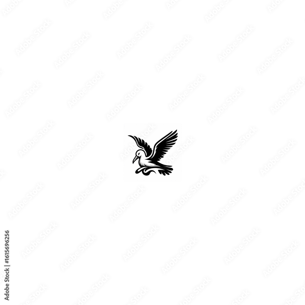 Obraz premium Stylized Black Silhouette of a Seagull in Flight with Flowing Lines.