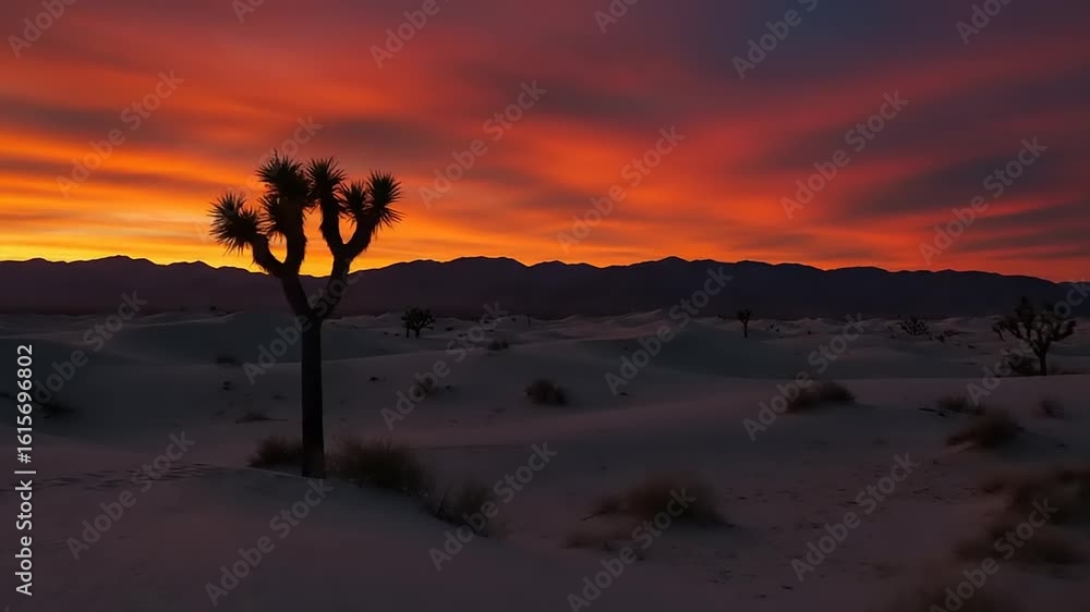 Dramatic desert sunrise with Joshua tree silhouette Dramatic desert sunrise with Joshua tree silhouette