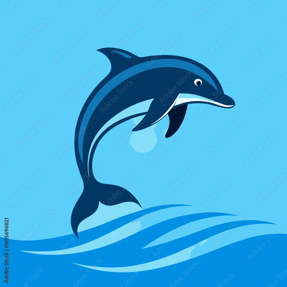 Obraz premium Playful dolphin jumping out of blue waves isolated on white background