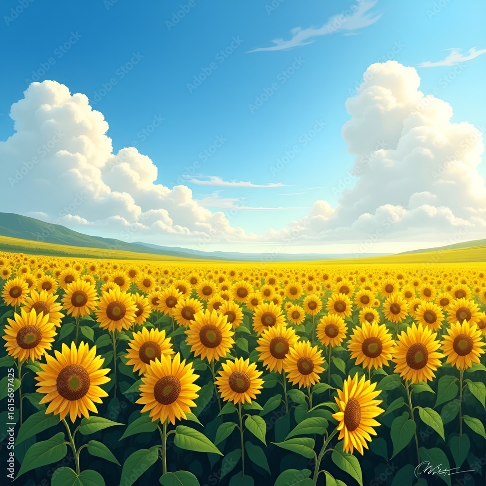Fototapeta premium Field of blooming sunflowers 