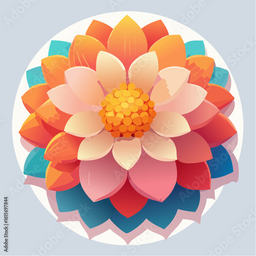 Vibrant Floral Illustration: A Multilayered Blossom with a Colorful Gradient Petal Arrangement