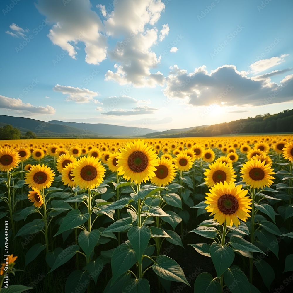Obraz premium Field of blooming sunflowers 