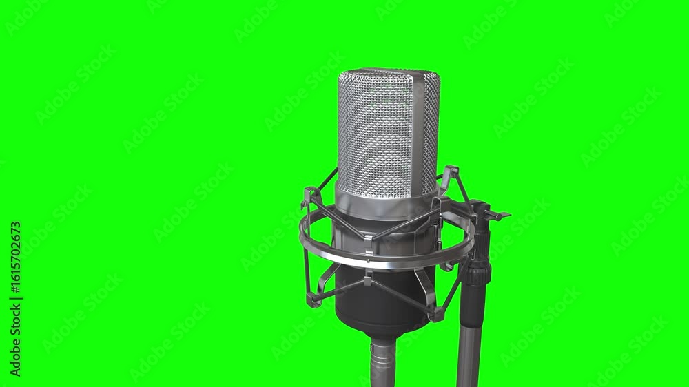 Professional microphone 3d isolated green screen background