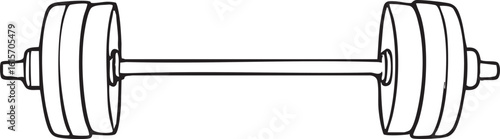 Simple Line Art Depiction Of A Barbell Weight Isolated On A Plain White Background.